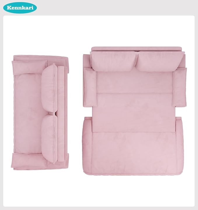 73.2 Queen Size 3-in-1 Convertible Pull Out Sofa Bed with Wheels Multi-Functional Velvet Loveseat Bed for Living Room and Bedroom (Pink)