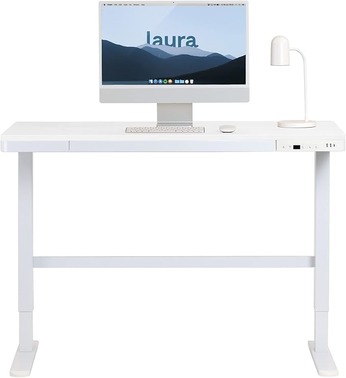 Laura Davidson Furniture Liberty Adjustable Electric Standing Desk Stand Up Desk and Sit Desk with Memory Presets and Drawer Home Office Desk Computer Desk (White with White Top)