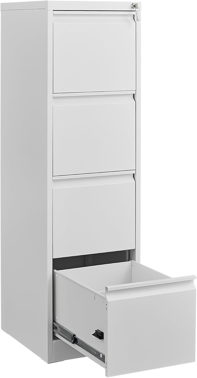 4 Drawer File Cabinet with Lock Small Filing Cabinets for Home Office Under Desk Locking Drawers Storage Cabinet OrganizerWhite