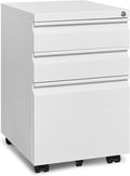 Mobile File Cabinet for Home Office Lockable 3 Drawer Filing Cabinet with Wheels for A4-Size/Letter-Size/Legal-Size Fully Assembled Except Casters White