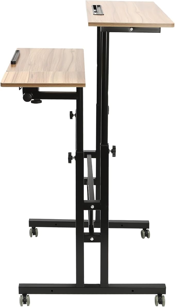 Mobile Stand Up Desk Height Adjustable Home Office Desk Rolling Laptop Cart Sit (Iron Brown)