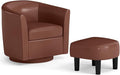 Giantex Swivel Small Accent Chair with Ottoman Modern Faux Leather Barrel Club Chair w/Footrest Removable Seat Cushion Swivel Single Sofa Arm Chair for Living Room Bedroom Office (Brown)