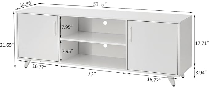 Panana TV Stand Entertainment Center with 2 Doors and 2 Cubby Storages Cabinets for up to 65 inch for Living Room Bedroom (White 53.5 inch)