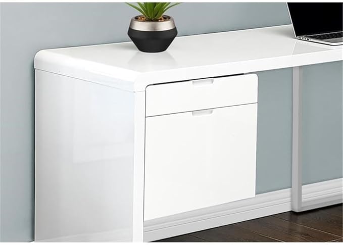 Monarch Specialties I 7582 Computer Desk Home Office Corner Left Right Set-up Storage Drawers 72 L L Shape Work Laptop Laminate Metal Glossy White