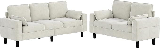 kinbor Big Comfy Modular Sectional Sofa with Memory Foam - Oversized Living Room Couch in Creamy White 2 Pieces Modern Upholstered Couches with Deep Seat