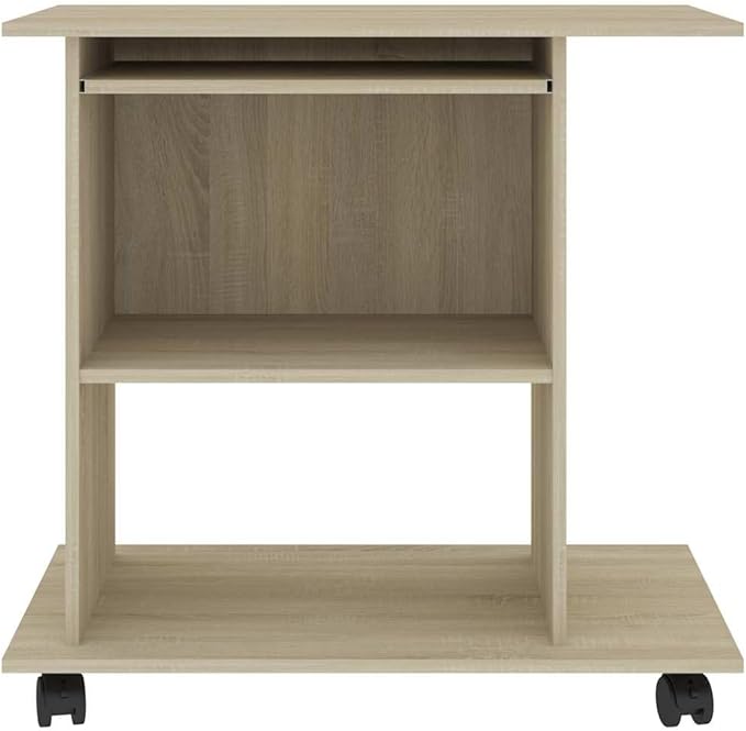 vidaXL Compact Computer Desk-Engineered Wood Sonoma Oak Mobile Workstation with Shelves and Sliding Keyboard Section Modern Style Home-Office Desktop Table.