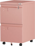 SUXXAN 2 Drawer Mobile File Cabinet with Lock Under Desk Metal Filing Cabinet for Office HomeVertical Cabinet Legal/Letter Size Need to Assembled (Pink)