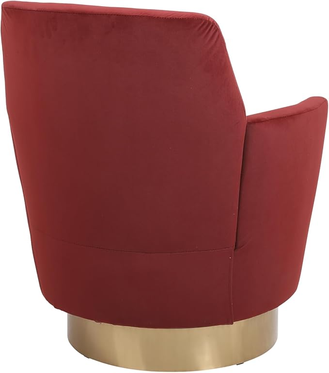 Swivel Barrel Chair Swivel Accent Chairs Armchair for Living Room Reading Chairs for Bedroom Comfy Round Barrel Chairs with Gold Stainless Steel Base (Brownish red)