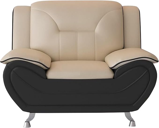 Michael Modern Faux Leather Upholstered Stainless Steel Legs Living Room Chair Camel/Black