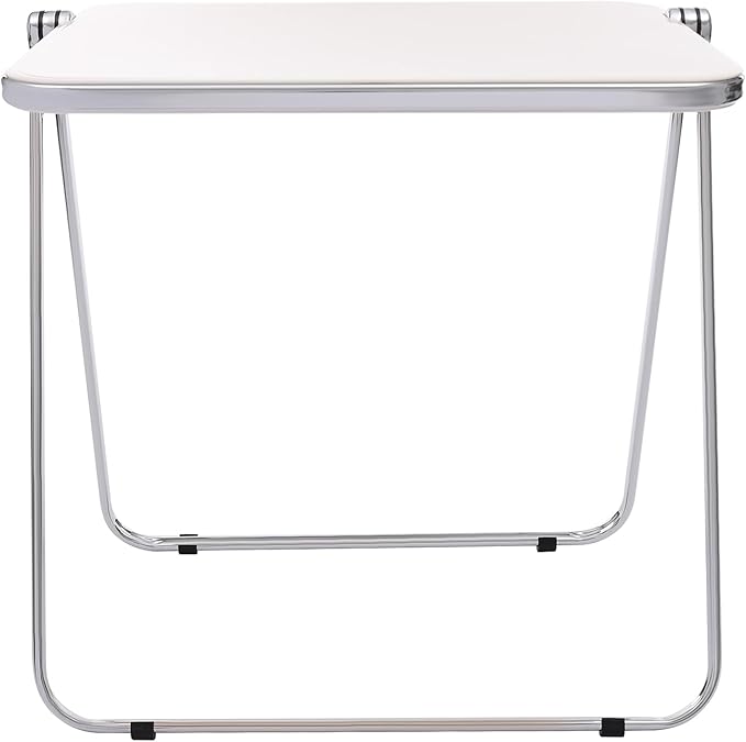 Folding TV Tray Table Acrylic Foldable Desk No Assembly Required Mini Folding Desk for Home Office Living Room Bed Room Outdoor (Silver + White)