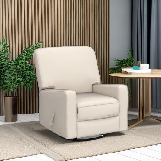 Harkawon Swivel Rocker Recliner Chair Glider Rocker Recliner Rocking Chair Nursery Fabric Chair with High Back Deep Seat for Living Room Bedroom Beige