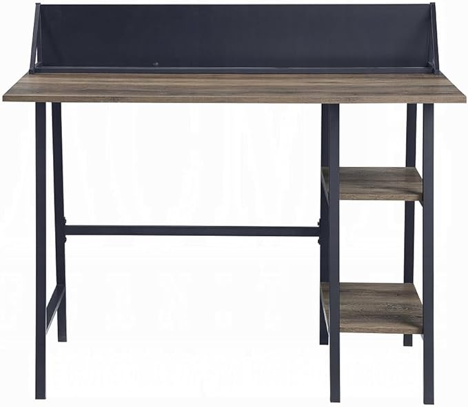 Rustic Oak and Black 2-Shelf Computer Writing Work Study Desk with H-Shaped Base for Study and Home Office