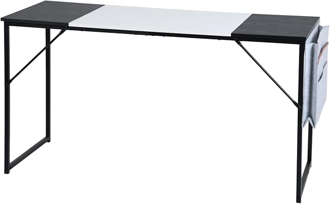 Homy Casa Modern Industrial Computer Desk 55.1 x 23.6 Writing Table White/Black MDF Wood Top Black Steel Frame Simple Assembly Home Office Desk