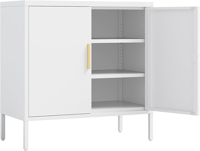 DShade Sideboard Cabinet Cold-Rolled Steel Storage Cabinet with 2 Doors &amp 2 Adjustable Shelves Garage Storage Cabinet Metal File Cabinet for Home Office School Gym (White)