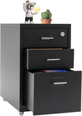 File Cabinet 3 Drawer Mobile Metal Storage Cabinets with Lock and Wheels Vertical Filing Cabinet Under Desk Document Classification Organizer for Office Home Study Dresser (Black)