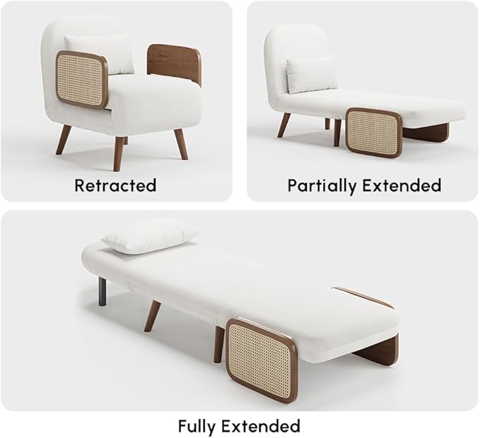 homary 28 Velvet Sleeper Sofa Bed Chair – Modern Convertible Futon with Adjustable Backrest Wooden Frame &amp Tray Japandi Design Small Space Sofa for Living Room or Apartment
