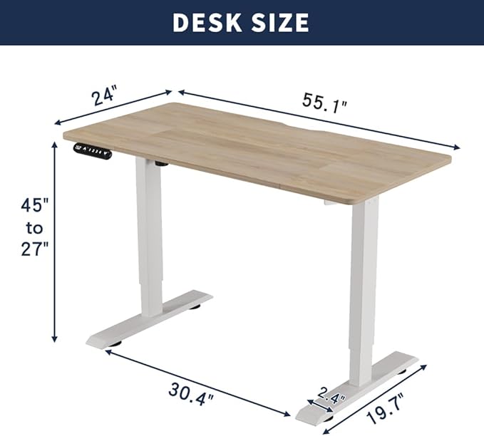 55 Electric Standing Desk Height Adjustable Computer Desk Stand up Gaming Office Desk with 4 Memory Height Adjustment Standing Desks for Home Office Study Room (Oak)