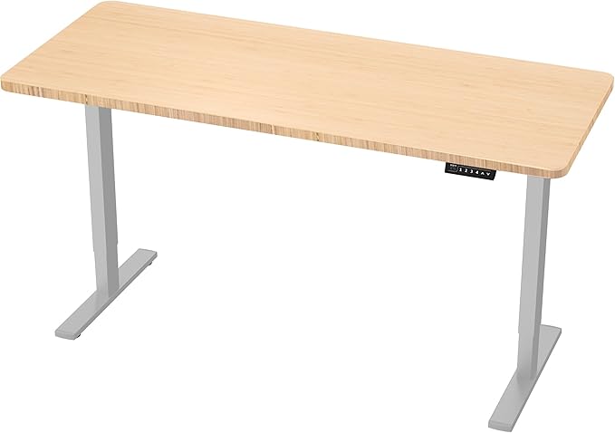 VIVO Electric 60 x 24 in Real Bamboo Standing Desk Memory Height Adjustment 1B Series Holds 220 lbs One-Piece Top Gray Frame DESK-KIT-1G6O