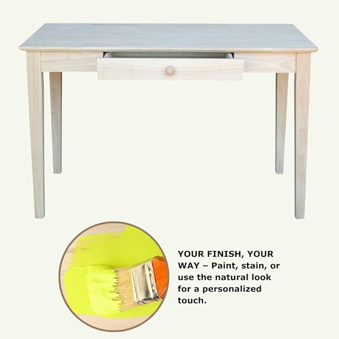 IC International Concepts Writing Desk With Drawer Solid Real Wood Sturdy Parawood Dimensions 19.41W x 15D x 2.36H Home Office/Study Paint/Stain Ready Unfinished