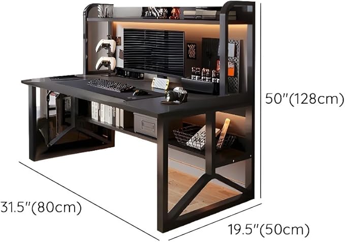 LITFAD Rectangular Wooden Office Desk Modern Computer Desk with Metal Frame and Bookshelf Writing Desk for Home Office - 1 Piece Black 31.5 L x 19.7 W x 50.4 H Desk only