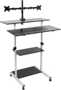 Mobile Stretchable DeskHeight Adjustable Laptop Desk with Wheels Storage Desk Home Office Computer Workstation Portable Rolling Table Laptop Cart for Sitting