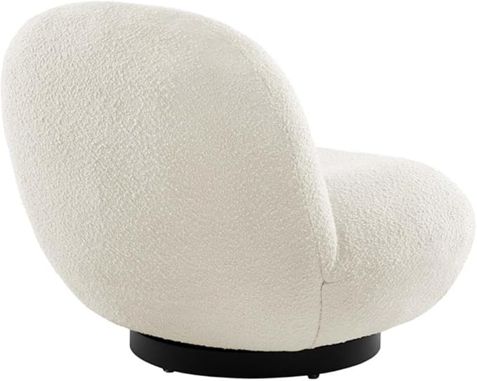 Pemberly Row Modern Boucle Fabric Swivel Accent Chair Ivory and Black Finish 30 H x 31 W x 36 D Foam Padding and Webbed Support Matte Black Iron Base Living Room or Office Seating