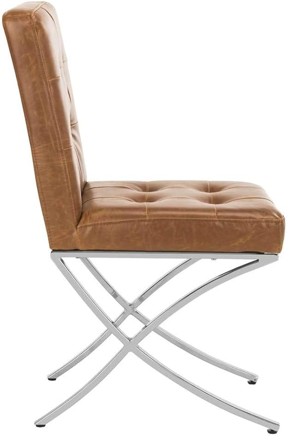 Safavieh Home Walsh Light Brown Faux Leather and Chrome Tufted Side Chair