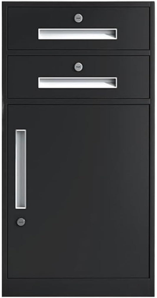 Large Capacity File Storage Cabinet Thickened Steel Office Organizer with Smooth Gliding Drawers Modern Locking Cabinet for Documents Printer Supplies (Black)