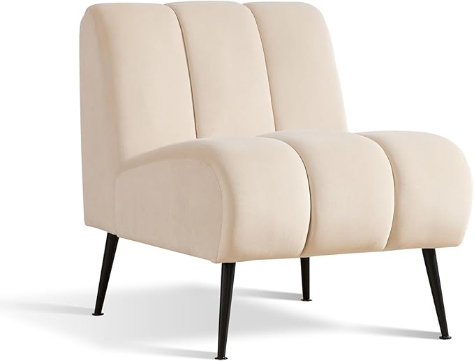 Chifee &amp Vingol Armless Accent Chair Modern Living Room Chairs Upholstered Bedroom Accent Chairs Comfy Makeup Vanity Chair Armless Chair with Metal Legs for Bedroom Office CafeBeige