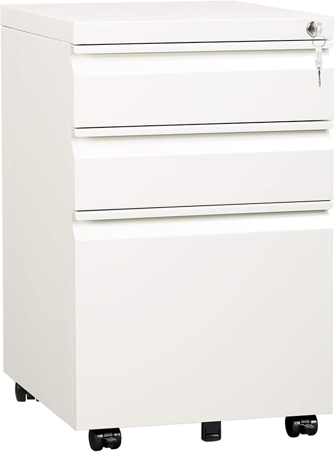 DEVAISE 3-Drawer Mobile File Cabinet (Under Office Desk) Assembled Except Casters Fits Letter/Standard Sizes White