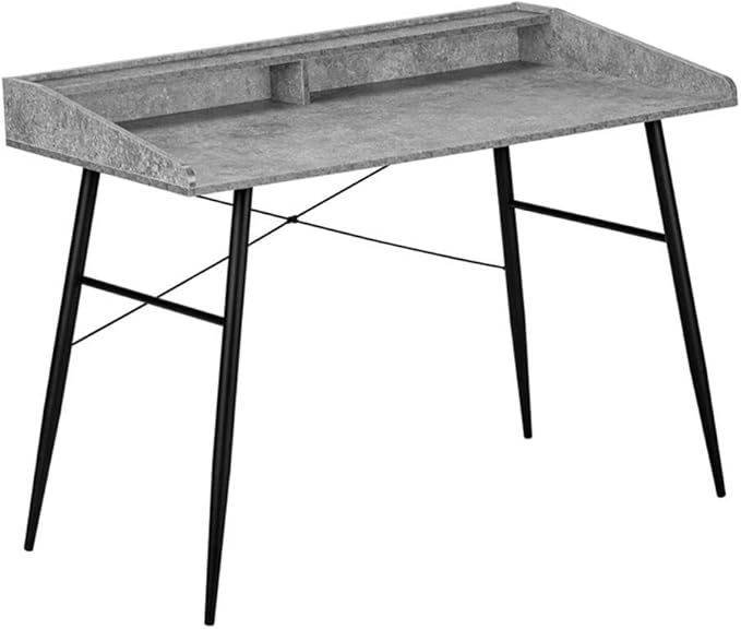 Pemberly Row Computer Desk 48 in Home Office Laptop Table with Storage Shelves Particle Board and Metal Grey Stone and Black Finish Compact Mid-Century Modern Style for Bedroom or Living Room Use