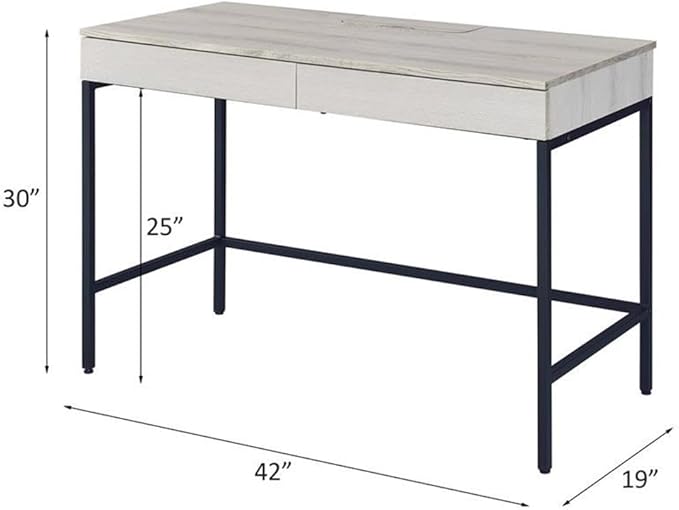 Acme Wendral Wooden Top Writing Desk with 2 Drawers in Natural and Black