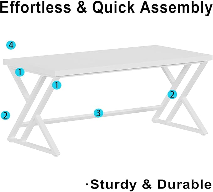 LVB Modern White Computer Desk Long Industrial Home Office Desk for Student Large Metal Wood Writing Study Work Desk Farmhouse Executive Gaming Computer Table for Bedroom Living Room White 60 in