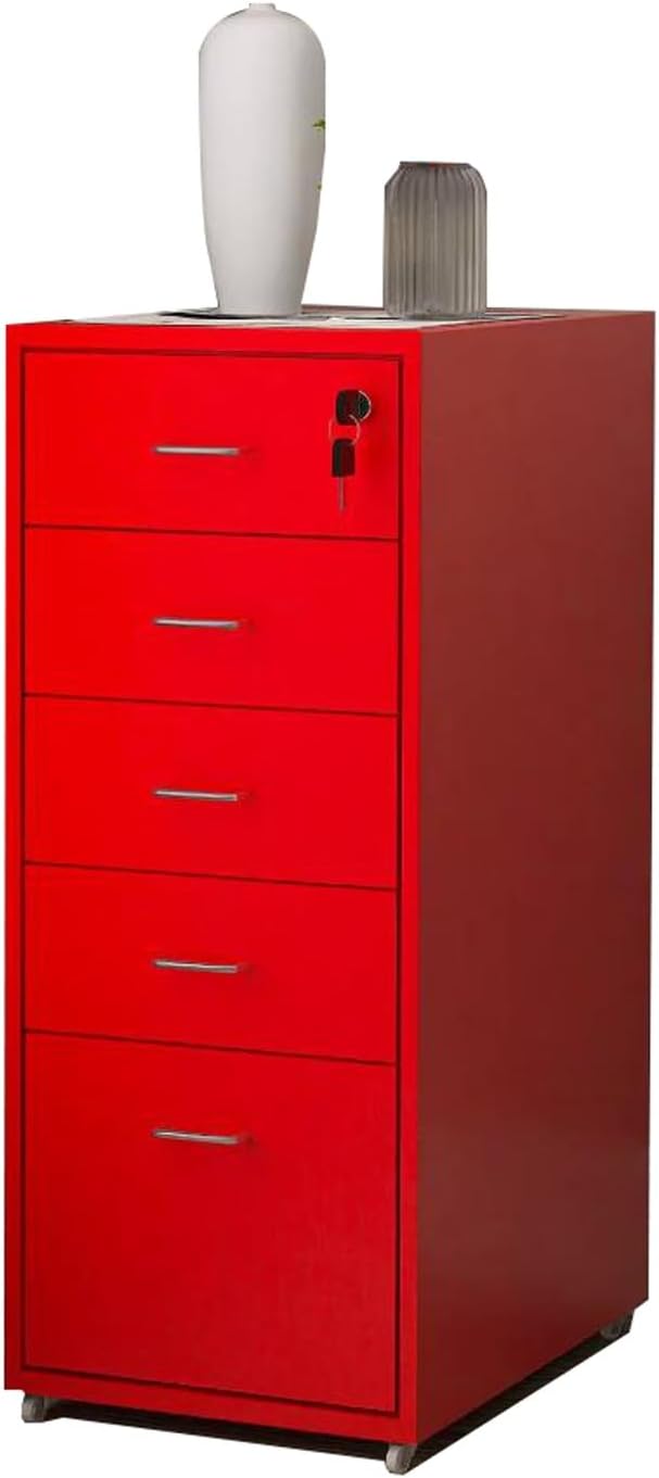 File Cabinet Under Desk Drawer Cabinet Office Locking Storage Cabinet Iron Data File Storage Cabinet (Color : Red)