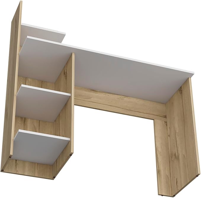 Writing Desk Four Shelves White &amp Pine: Modern Home Office Organizer