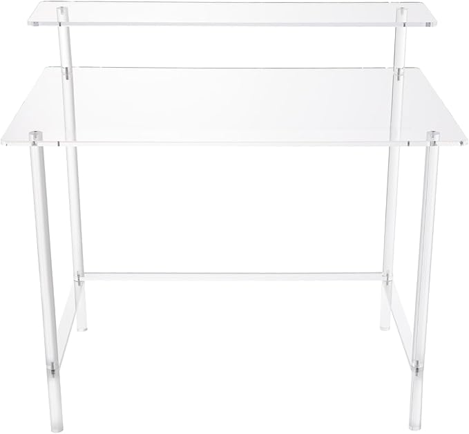 Acrylic Desk 2-Tier Home Office Desk with Monitor Stand Laptop Study Table Home Office Console Table 31.5 * 19.69 * 34.65in