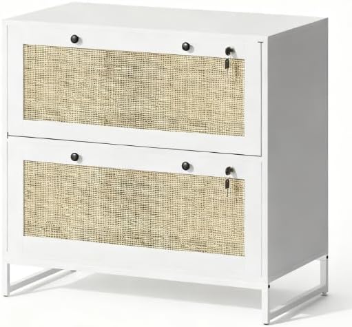 2 Drawer File Cabinet with Lock Small Storage OrganizerUnder Desk Locking Drawers for HomeOffice Filing Cabinets with Adjustable Hanging Bar for LetterWhite