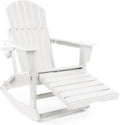 FUNBERRY Adirondack Rocking Chair Multifunctional 4-in-1 Porch Rocker with Retractable Ottoman &amp Cup Holder HDPE All Weather