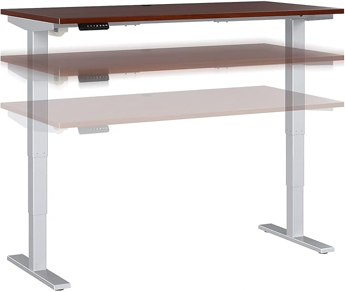 Bush Business Furniture 60-inch Electric Height Adjustable Standing Desk Ergonomic Sit-Stand Computer Table for Home and Professional Office Move 40 Series Hansen Cherry with Metallic Gray Base