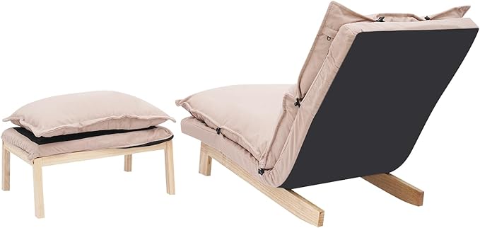 Modern Sofa Bed Chair with Ottoman 5-Position Adjustable Recliner Lounge - Accent Reading Chair for Bedroom Living Room Balcony - 330lbs Capacity (Beige)