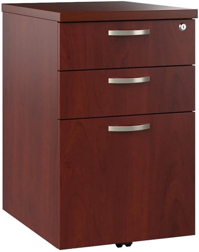 Bush Business Furniture Office in an Hour 3 Drawer Rolling File Cabinet in Hansen Cherry | Mobile Under Desk Drawers for Letter Legal and A4-Size Document Storage