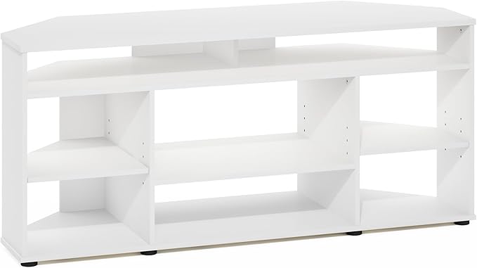 Furinno BESI TV Stand No Tools Assembly Industrial Style Entertainment Center TV Console for TV up to 46 Inch for Living Room Bedroom White