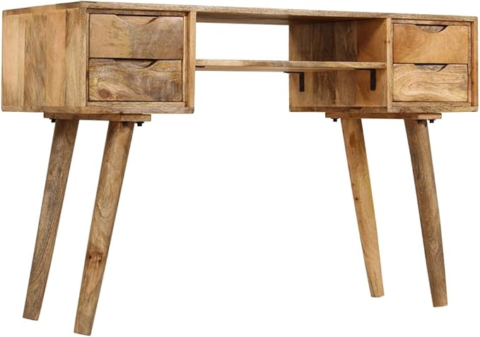 Wooden Writing Computer Desk with 4 Drawers and a Shelf Home Office Desk Writing Study Table PC Desk Workstation for Bedroom Solid Mango Wood 45.3x18.5x29.9