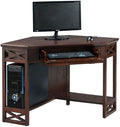 Leick Home 81430 Corner Computer/Writing Desk with Drawer and Shelf Chocolate Oak