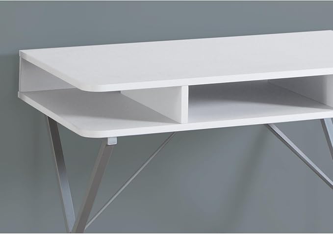 Computer Desk Modern Home Office with Storage 31 L White Laminate and Grey Metal.