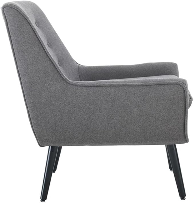 Allora Polyester Upholstered Button-Tufted Accent Chair Gray Fabric Modern Design with Black Finished Legs Pinewood Frame Plush Cushioned Seat 27.5W x 30.75D x 32.25H for Living Room or Office