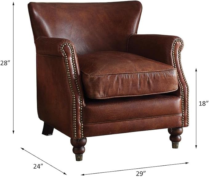 Acme Leeds Top Grain Leather Upholstery Accent Chair in Vintage Dark Brown