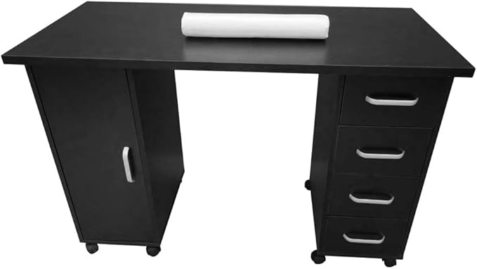 Rolling Office Desk Computer Desk with Drawers Mobile Study Writing Desks for Home with Storage Desks &amp Workstations for Home Office Desk Space Saving Compact Desk Black 120 x 54 x 81cm (L x W
