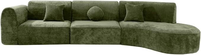 140 Modern Curved Sectional Sofa with High-Density Fully Compressed Sponge and Chaise Lounge 3-Piece Set Fully Assembled Right Hand Facing Perfect for Living Room Lounge (Green)