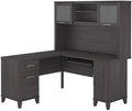 Pemberly Row 60W L Shaped Desk with Hutch Storm Gray Finish Thermally Fused Laminate Engineered Wood Storage Cabinet Keyboard Tray File Drawer Home Office Desk and Hutch Set